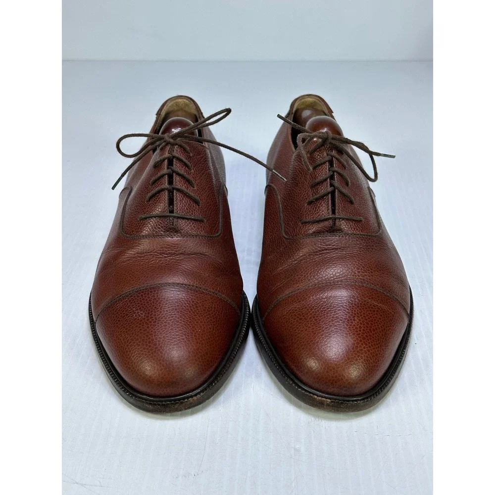 Salvatore Ferragamo Studio Brown Pebbled Leather Cap Toe Oxfords Mens 8.5 EE